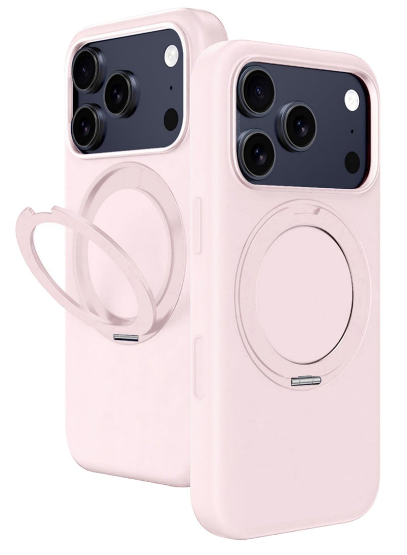MagSafe Soft Silicone Case Cover for Apple iPhone 17 Pro Max - 360° Spin Magnetic Stand Holder - Soft Liquid Silicone Cozy Grip - Full Camera Protection, Non-Slip Phone Case - Pink - Image 4