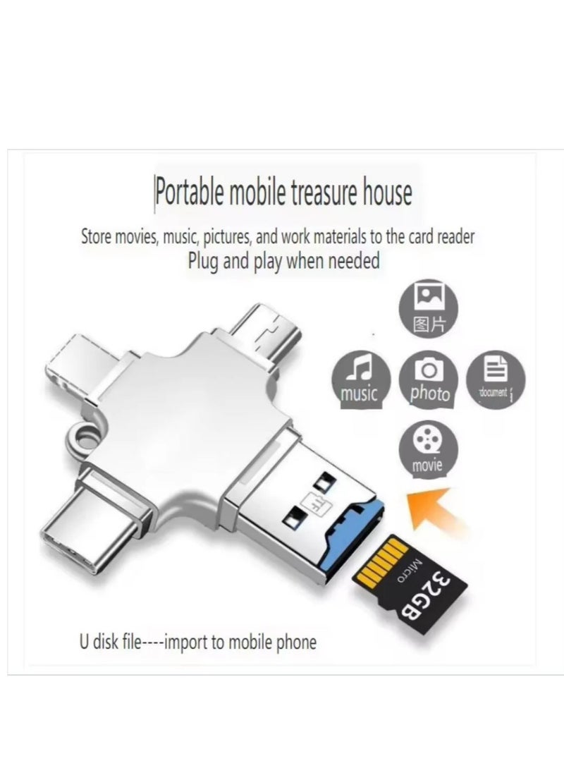 محول 4 في 1 بمنفذ USB 3.0: Type-C، Micro USB، Lightning، وقارئ بطاقات TF | موصل OTG عالي السرعة متوافق مع أجهزة iPhone وAndroid وأجهزة الكمبيوتر وماك بوك و