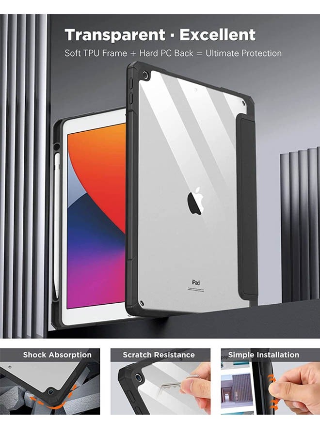 روك بو جراب هجين رفيع لجهاز iPad الجيل التاسع/الثامن/السابع (2021/2020 / 2019) مقاس 10.2 بوصة [حامل قلم مدمج] غطاء مقاوم للصدمات مع غلاف خلفي شفاف وخاصية السكون والاستيقاظ التلقائي - Image 4