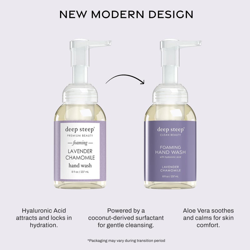 Deep Steep Foaming Hand Wash, Lavender Chamomile, 8 oz â€“ Gentle Cleanser with Aloe, Argan Oil, Shea Butter & Hyaluronic Acid â€“ Vegan, Clean Beauty, Soft & Hydrated Hands - Image 3