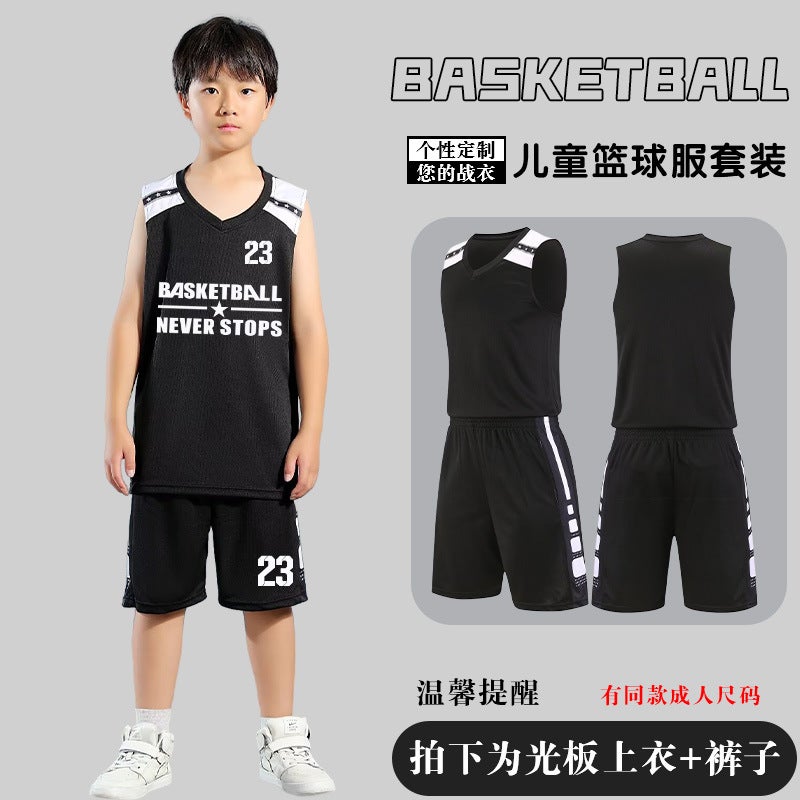 Generic Childrens Basketball Uniform Set Mens Basketball Team Uniform Jersey Basketball Training Camp School Sports Meeting Childrens Basketball Team Uniform Number Printing Black#a115