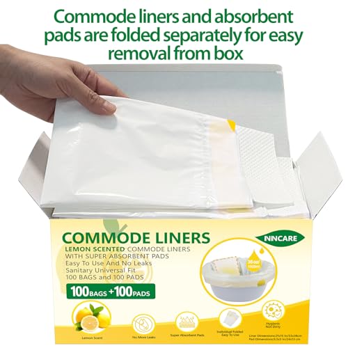 ININCARE Commode Liners with Absorbent Pads for Bedside Commode, 100 Lemon Scented Bedside Commode Liners and 100 Commode Pads, Commode Toilet ＆ Camping Toilet Bags - Image 4