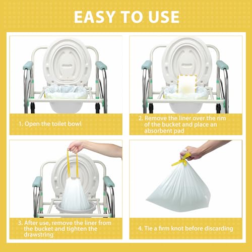 ININCARE Commode Liners with Absorbent Pads for Bedside Commode, 100 Lemon Scented Bedside Commode Liners and 100 Commode Pads, Commode Toilet ＆ Camping Toilet Bags - Image 2