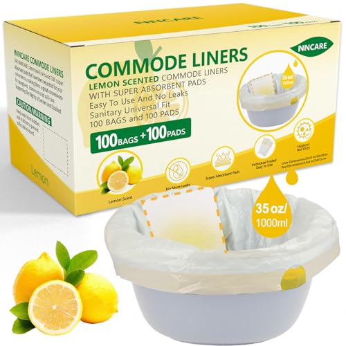 ININCARE Commode Liners with Absorbent Pads for Bedside Commode, 100 Lemon Scented Bedside Commode Liners and 100 Commode Pads, Commode Toilet ＆ Camping Toilet Bags - Image 1