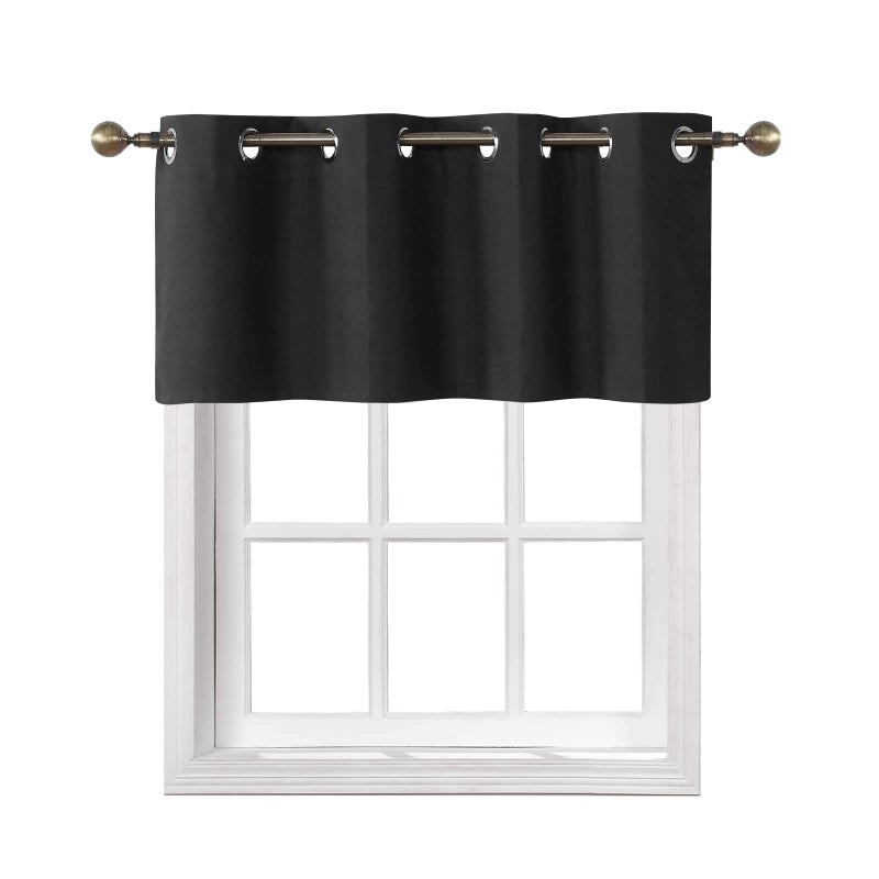 Home Queen Grommet Blackout Curtain Valance Window Topper for Living Room, Short Cafe Valence, 54 W X 18 L Inch, Black - Image 1