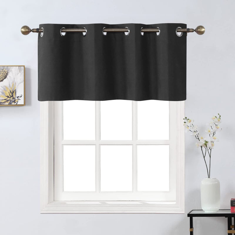 Home Queen Grommet Blackout Curtain Valance Window Topper for Living Room, Short Cafe Valence, 54 W X 18 L Inch, Black - Image 2
