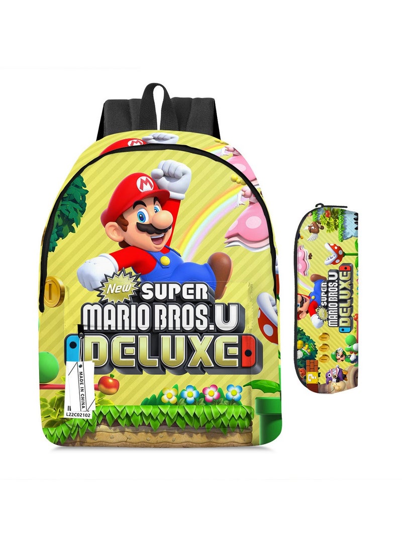 Super Mario Mario Cartoon Backpack Super Mario Student Schoolbag Pencil Case Two-piece Set - Image 1