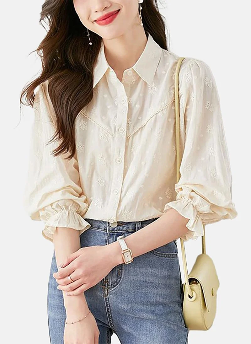 YUNIQEE Off White Solid Relaxed Shirt