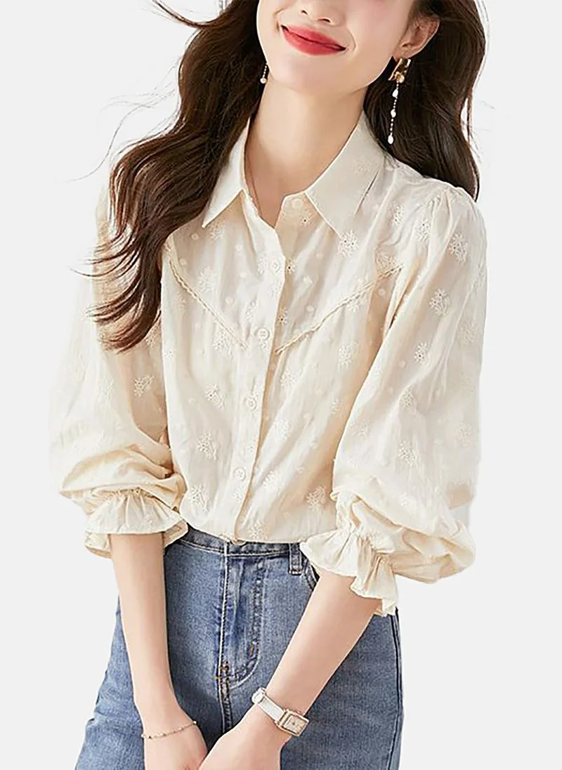 YUNIQEE Off White Solid Relaxed Shirt