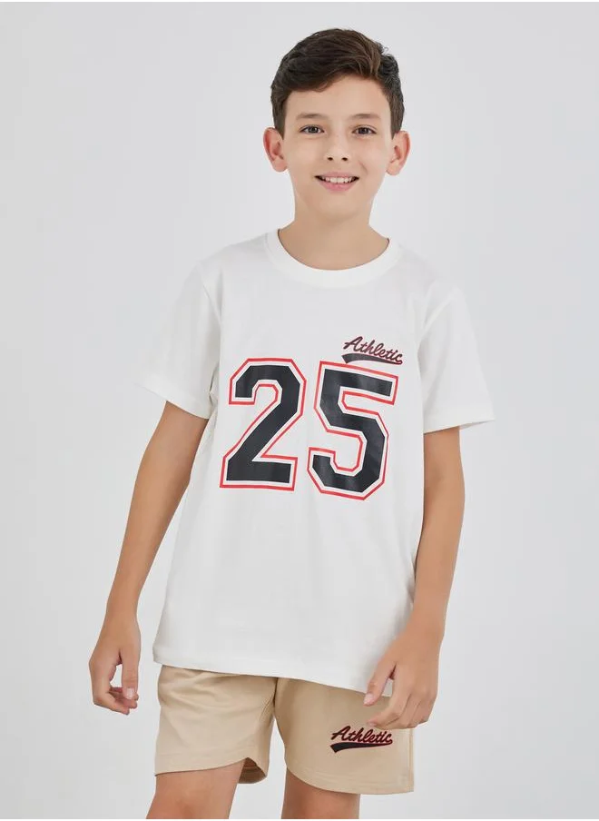 ستايلي Styli Slogan Print Round Neck T-Shirt and Shorts Set