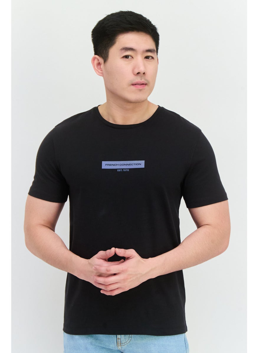 French Connection Men Crew Neck Short Sleeves Brand Logo T-Shirt, Black  - Image 1