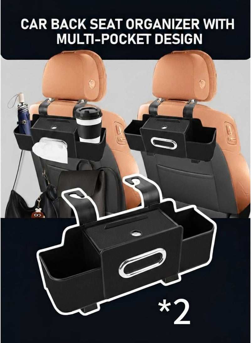 Car Organizers A leather car seat back storage bag with foldable table support, and a multi-pocket hanging storage bag for car seat backs - Image 1