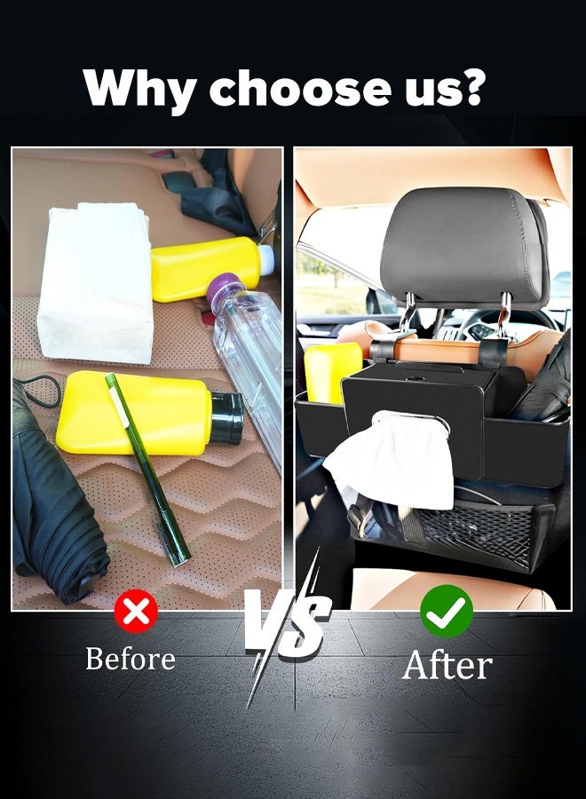 Car Organizers A leather car seat back storage bag with foldable table support, and a multi-pocket hanging storage bag for car seat backs - Image 4