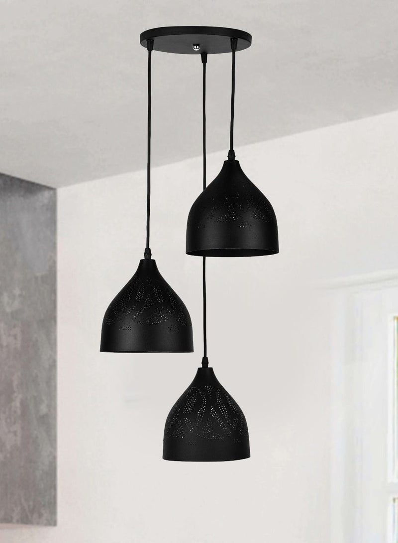 El Rawda Lighting Naomi Perforated Triple Ceiling Lamp | modern decorative LED E27 pendant light ceiling lamp hanging | suitable for any room | Color: Black | Size: 70x35 cm - Image 2