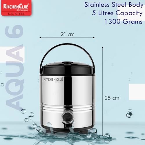 KITCHEN CLUE® Thermosteel Stainless Steel Water Jug I 5 Liter of Capacity I Silver Black Color I Aqua 6 Model I Highly Durable and Sturdy I Attractive Shape I Hot and Cold Water - Image 4
