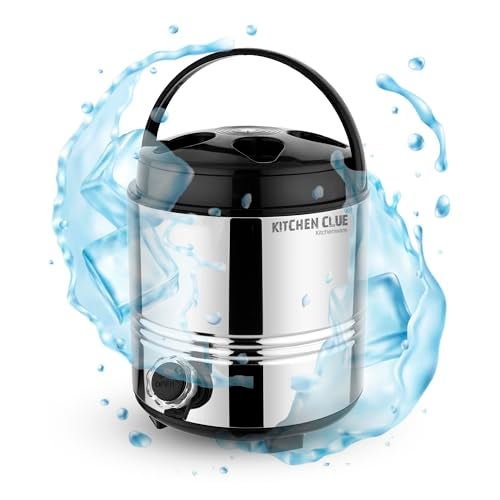 KITCHEN CLUE® Thermosteel Stainless Steel Water Jug I 5 Liter of Capacity I Silver Black Color I Aqua 6 Model I Highly Durable and Sturdy I Attractive Shape I Hot and Cold Water - Image 1
