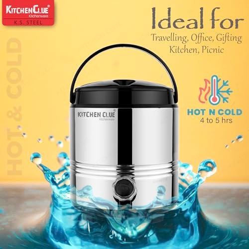 KITCHEN CLUE® Thermosteel Stainless Steel Water Jug I 5 Liter of Capacity I Silver Black Color I Aqua 6 Model I Highly Durable and Sturdy I Attractive Shape I Hot and Cold Water - Image 5