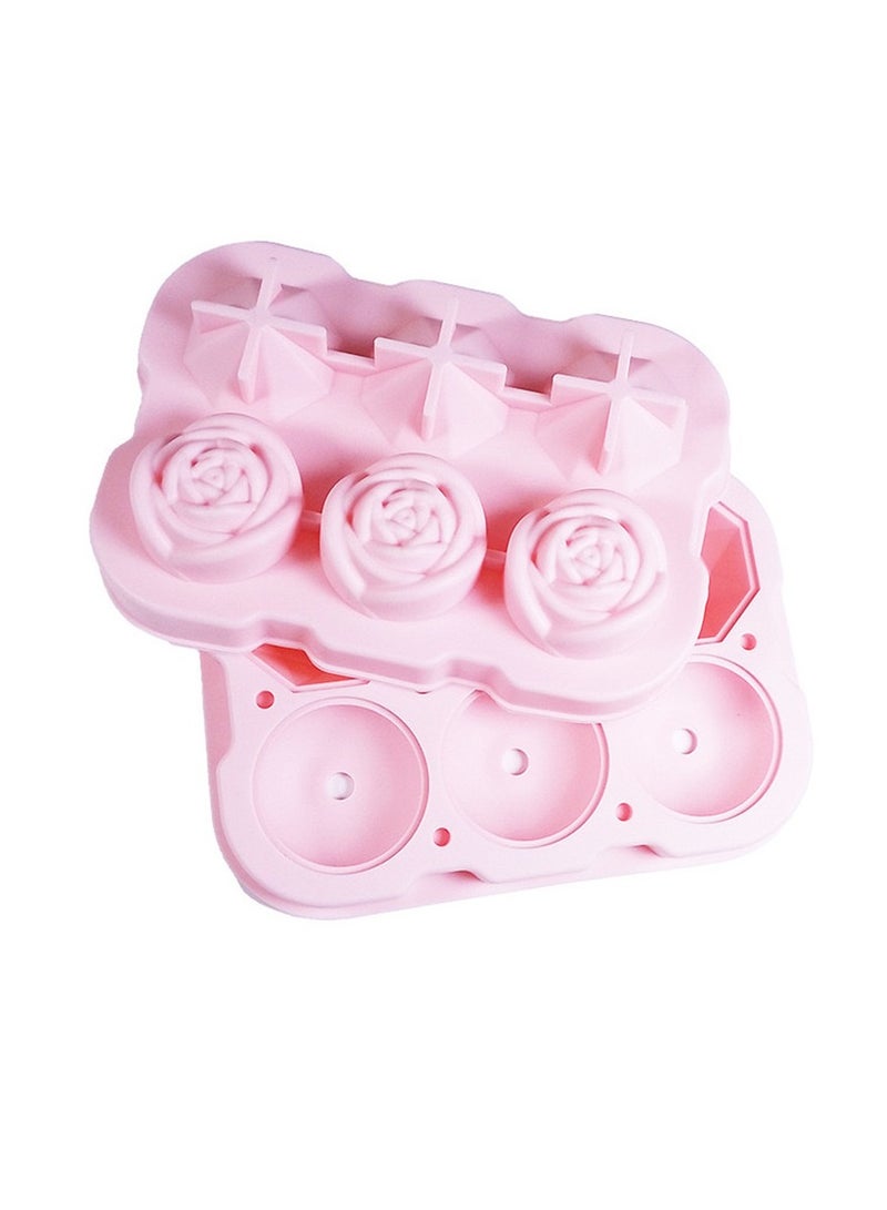 general 2PCS Ice Cube Tray, 2 inch Rose Ice Cube Trays With Covers, 3 Cavity Silicone Rose Ice Tray & 3 Diamond Ice Ball Maker, Easy Release Large Ice Cube Form for Chilled Juice, Whiskey Juice Black - Image 1