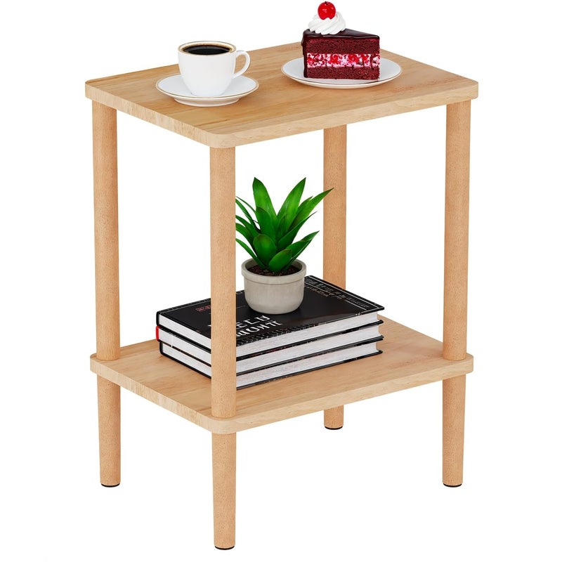 LUCKNOCK Solid Wood Side Table, 2-Tier Small End Table with Storage Shelf, Narrow Nightstand Bedside Table for Small Spaces, Bedroom, Living Room, Farmhouse, No-Tool Assembly. - Image 1