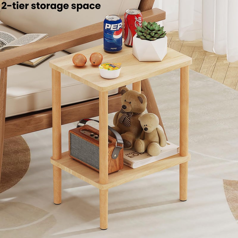 LUCKNOCK Solid Wood Side Table, 2-Tier Small End Table with Storage Shelf, Narrow Nightstand Bedside Table for Small Spaces, Bedroom, Living Room, Farmhouse, No-Tool Assembly. - Image 5