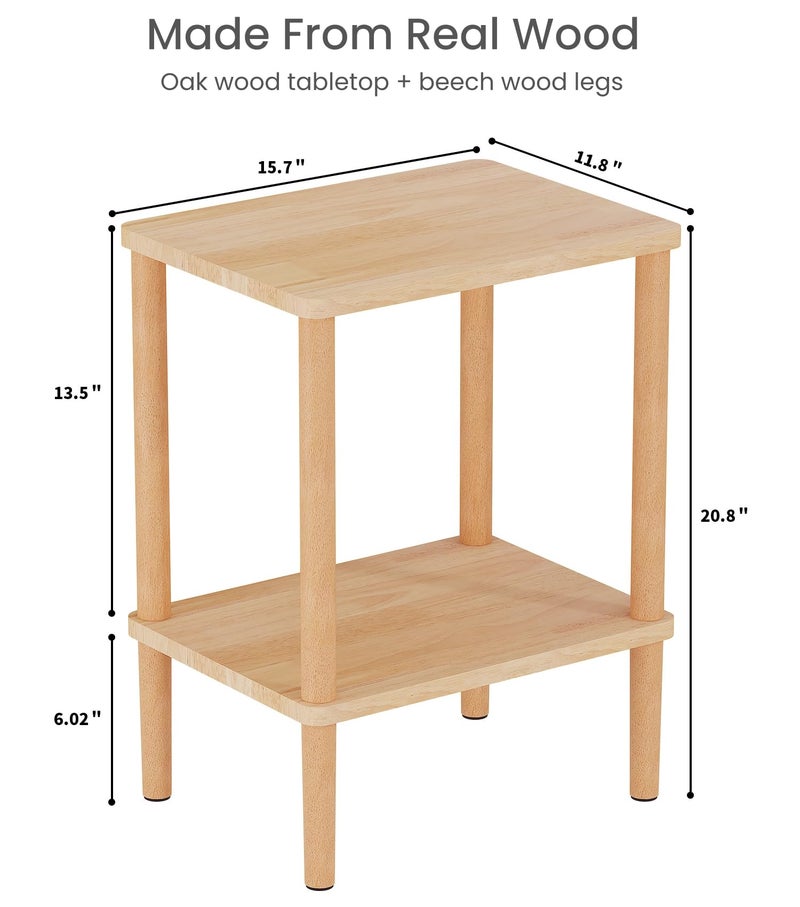 LUCKNOCK Solid Wood Side Table, 2-Tier Small End Table with Storage Shelf, Narrow Nightstand Bedside Table for Small Spaces, Bedroom, Living Room, Farmhouse, No-Tool Assembly. - Image 2