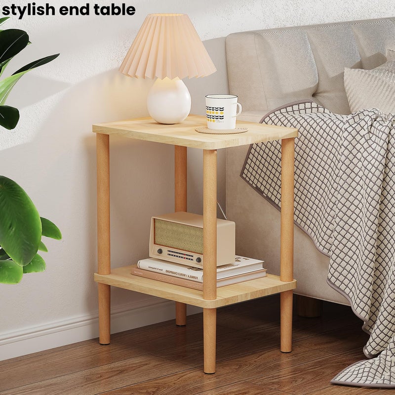 LUCKNOCK Solid Wood Side Table, 2-Tier Small End Table with Storage Shelf, Narrow Nightstand Bedside Table for Small Spaces, Bedroom, Living Room, Farmhouse, No-Tool Assembly. - Image 3