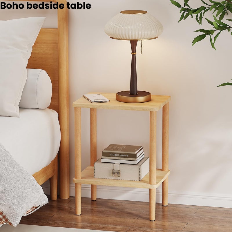 LUCKNOCK Solid Wood Side Table, 2-Tier Small End Table with Storage Shelf, Narrow Nightstand Bedside Table for Small Spaces, Bedroom, Living Room, Farmhouse, No-Tool Assembly. - Image 4
