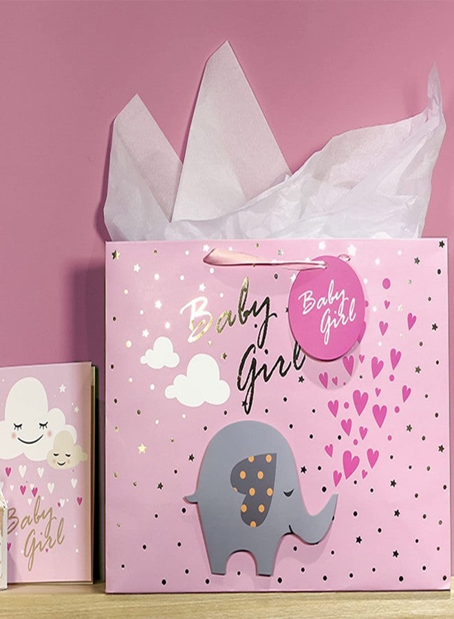 MAYPLUSS 16" Extra Large Gift Bag with Greeting Card and Tissue Paper - Lovely Pink Baby Girl 3D Making Elephant Design Gift Bag for Birthday, Baby Shower, Party - Image 5
