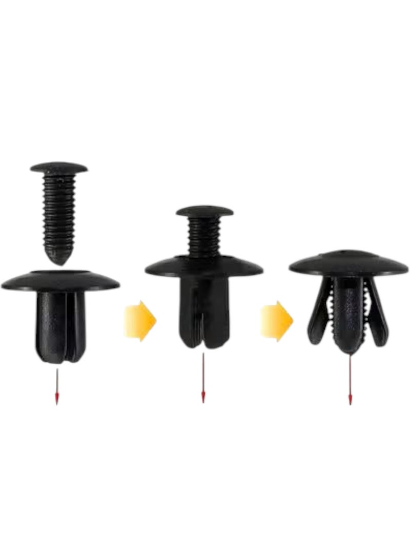 Generic A Bag Of 100 Pieces Of Black Color 8MM Plastic Rivet Clips Locking Screws Suitable For All Toyota Ford Kia And Nissan Cars Useful For Fastening And Securing Shocks Fastening The Outer Lining Of Car Tires Fixing The Heat Insulating Brush On The Car Hood Repairing The Car Body Fixing The Interior And Exterior Door Decorations And Fixing The Carpet Brush In The Car Trunk  - Image 4