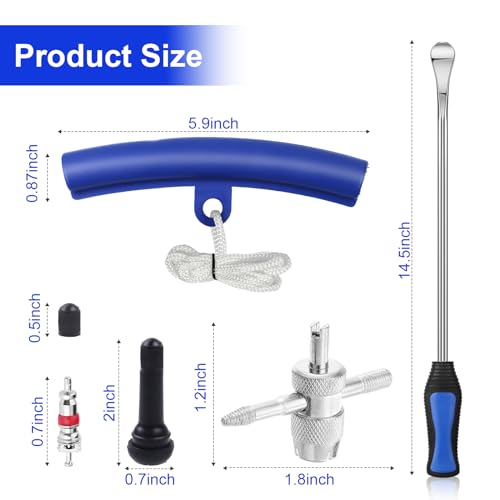 HTOMT 14.5" Tire Spoon Kit, 26pcs Tire Changing Tool for Motorcycle Dirt Bike Lawn Tractor Bicycle, Motorcycle Tire Changer Tire Removal Tool with 3pcs Rim Covers 6pcs Valve Tool Valve Cores (Blue) - Image 5