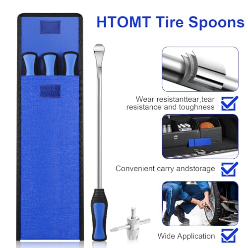 HTOMT 14.5" Tire Spoon Kit, 26pcs Tire Changing Tool for Motorcycle Dirt Bike Lawn Tractor Bicycle, Motorcycle Tire Changer Tire Removal Tool with 3pcs Rim Covers 6pcs Valve Tool Valve Cores (Blue) - Image 3