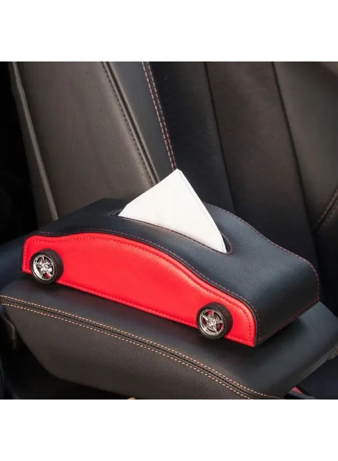 Black Red Car Tissue Box Holder Premium Faux Leather Armrest Organizer For All Vehicles - Image 1
