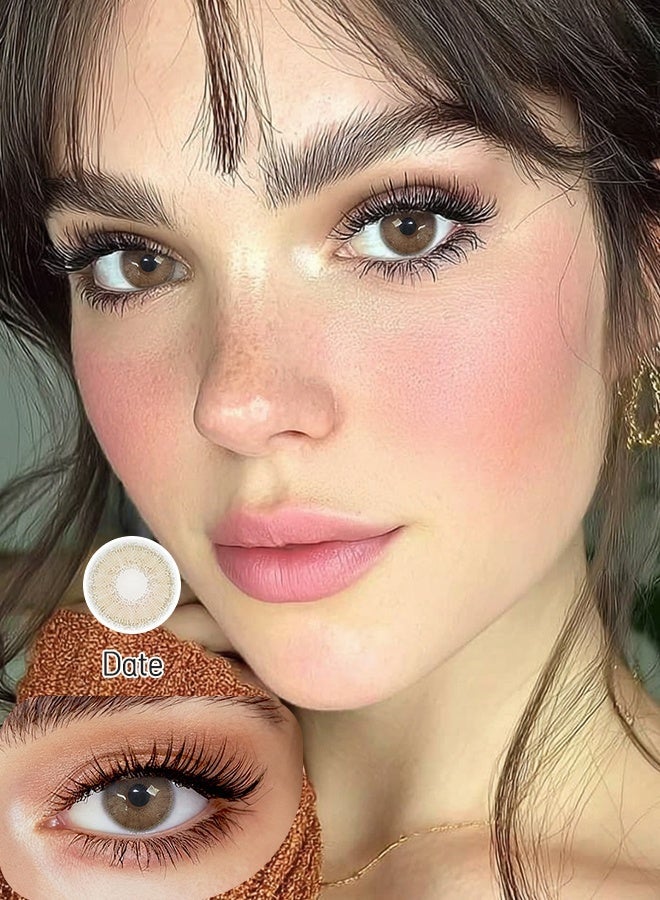 عيون غامضة ميستيك آيز عدسات لاصقة ملونة 6 أشهر، “Date”  14.20 مم، عدسات تجميلية بمظهر طبيعي للاستخدام اليومي، لون عيون شائع ومبيْع بشدة، للجنسين، مع علبة - Image 1