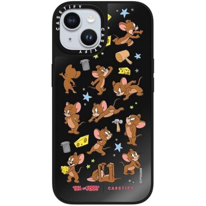 Casetify Mirror Case for iPhone 15 【Tom and Jerry Colab/Reflective / 4.9ft Drop Protection/Compatible with Magsafe】 - Jerry Pattern - Black on Black - Image 3
