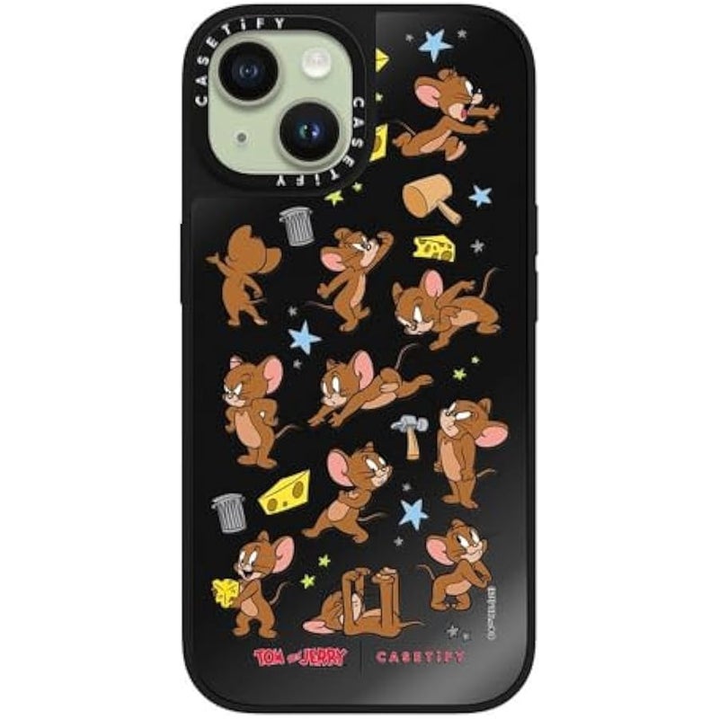 Casetify Mirror Case for iPhone 15 【Tom and Jerry Colab/Reflective / 4.9ft Drop Protection/Compatible with Magsafe】 - Jerry Pattern - Black on Black - Image 2