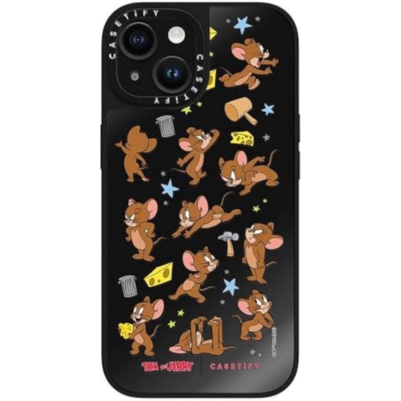 Casetify Mirror Case for iPhone 15 【Tom and Jerry Colab/Reflective / 4.9ft Drop Protection/Compatible with Magsafe】 - Jerry Pattern - Black on Black - Image 4
