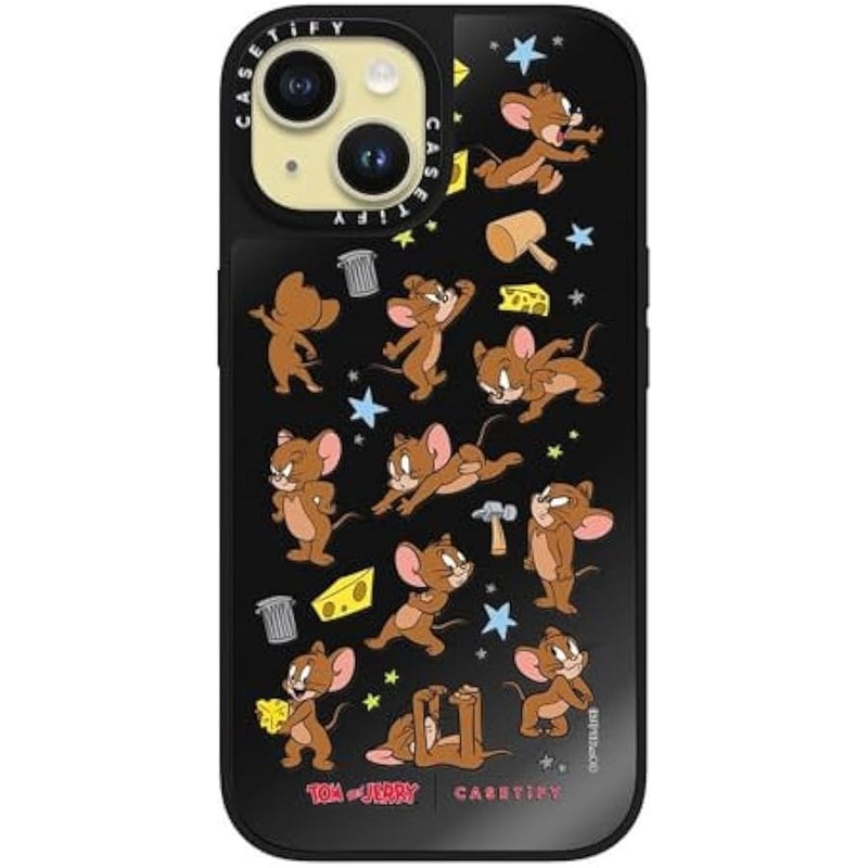 Casetify Mirror Case for iPhone 15 【Tom and Jerry Colab/Reflective / 4.9ft Drop Protection/Compatible with Magsafe】 - Jerry Pattern - Black on Black - Image 1