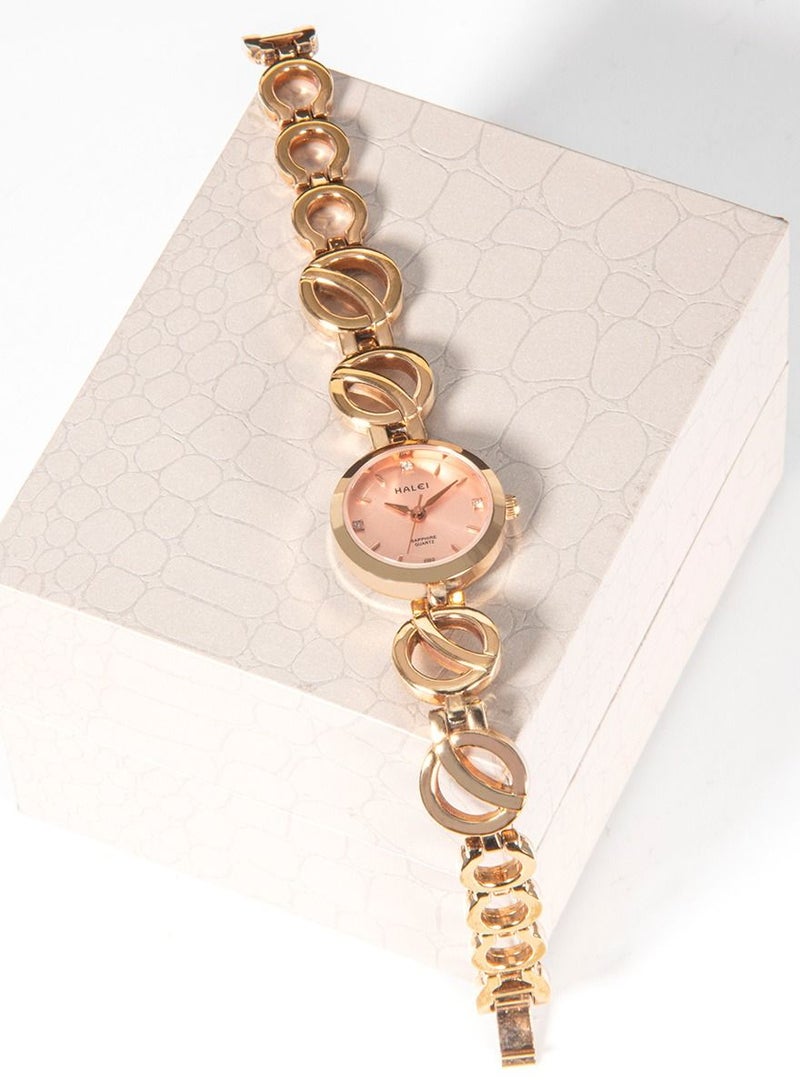 هالي هارلي السيدات الخفيفة الفاخرة سوار ووتش 5004-24mm - الذهب / الوردي - Image 4