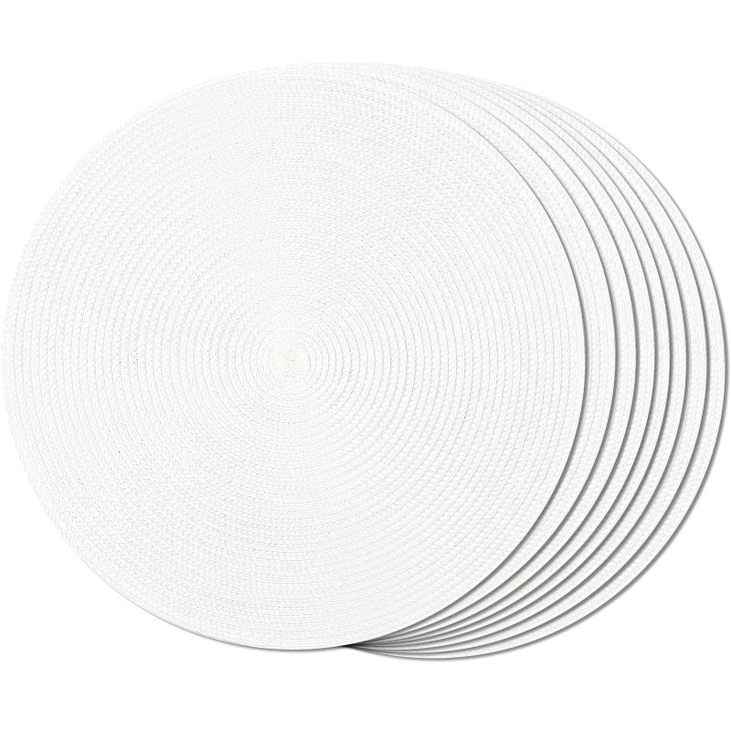 FunWheat Round Braided Placemats Set of 8 Place Mats for Dining Table Woven Washable NonSlip Table Mats 15 InchWhite8pcs