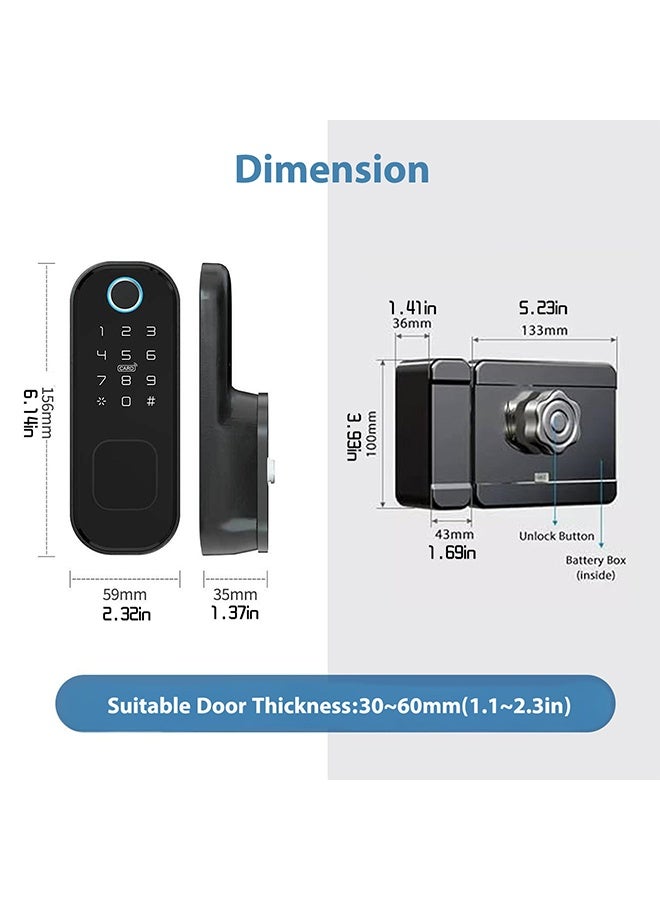 S-Color Smart Outdoor Door Lock, Double-Sided Bluetooth APP Lock, TTlock Remote Control Included- Fingerprint Entry, Bluetooth, Passcode, Remote App Unlocking, Keys, 2 Smart Cards, Fits Doors 30-60mm (TT Lock APP) - Image 4