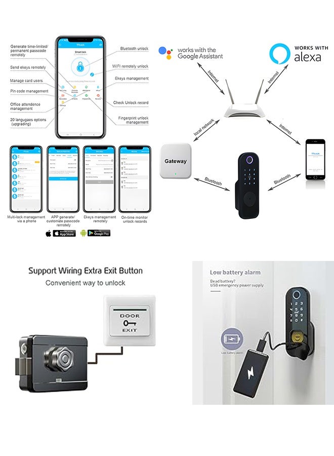 S-Color Smart Outdoor Door Lock, Double-Sided Bluetooth APP Lock, TTlock Remote Control Included- Fingerprint Entry, Bluetooth, Passcode, Remote App Unlocking, Keys, 2 Smart Cards, Fits Doors 30-60mm (TT Lock APP) - Image 5