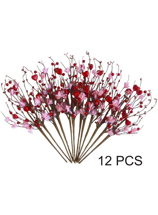 MAINGKAUNG podafu Valentine's Day Gift, 12 Pieces Valentine's Day Picks Artificial Red Berry Flower Stems Heart Shaped Berries for Wedding, Party, Valentine's Day Decoration - Image 2