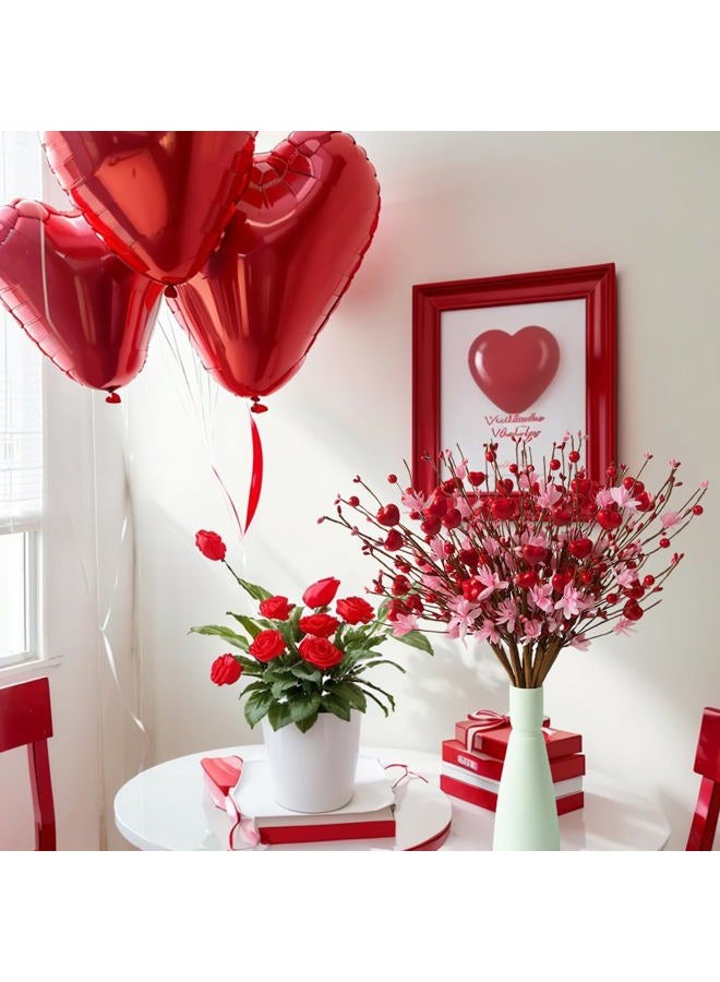 MAINGKAUNG podafu Valentine's Day Gift, 12 Pieces Valentine's Day Picks Artificial Red Berry Flower Stems Heart Shaped Berries for Wedding, Party, Valentine's Day Decoration - Image 5
