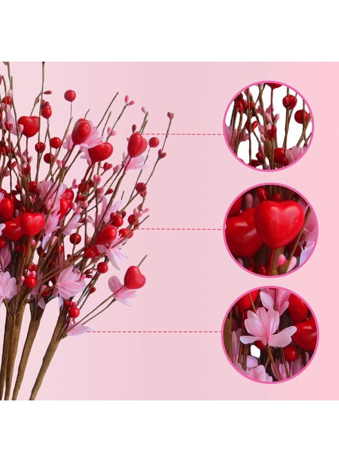 MAINGKAUNG podafu Valentine's Day Gift, 12 Pieces Valentine's Day Picks Artificial Red Berry Flower Stems Heart Shaped Berries for Wedding, Party, Valentine's Day Decoration - Image 4