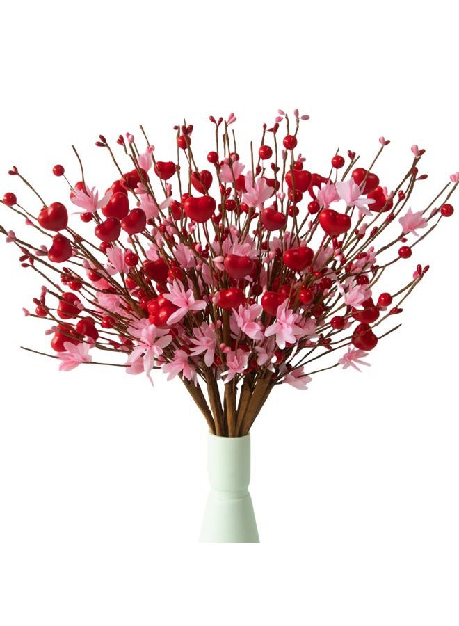 MAINGKAUNG podafu Valentine's Day Gift, 12 Pieces Valentine's Day Picks Artificial Red Berry Flower Stems Heart Shaped Berries for Wedding, Party, Valentine's Day Decoration - Image 1