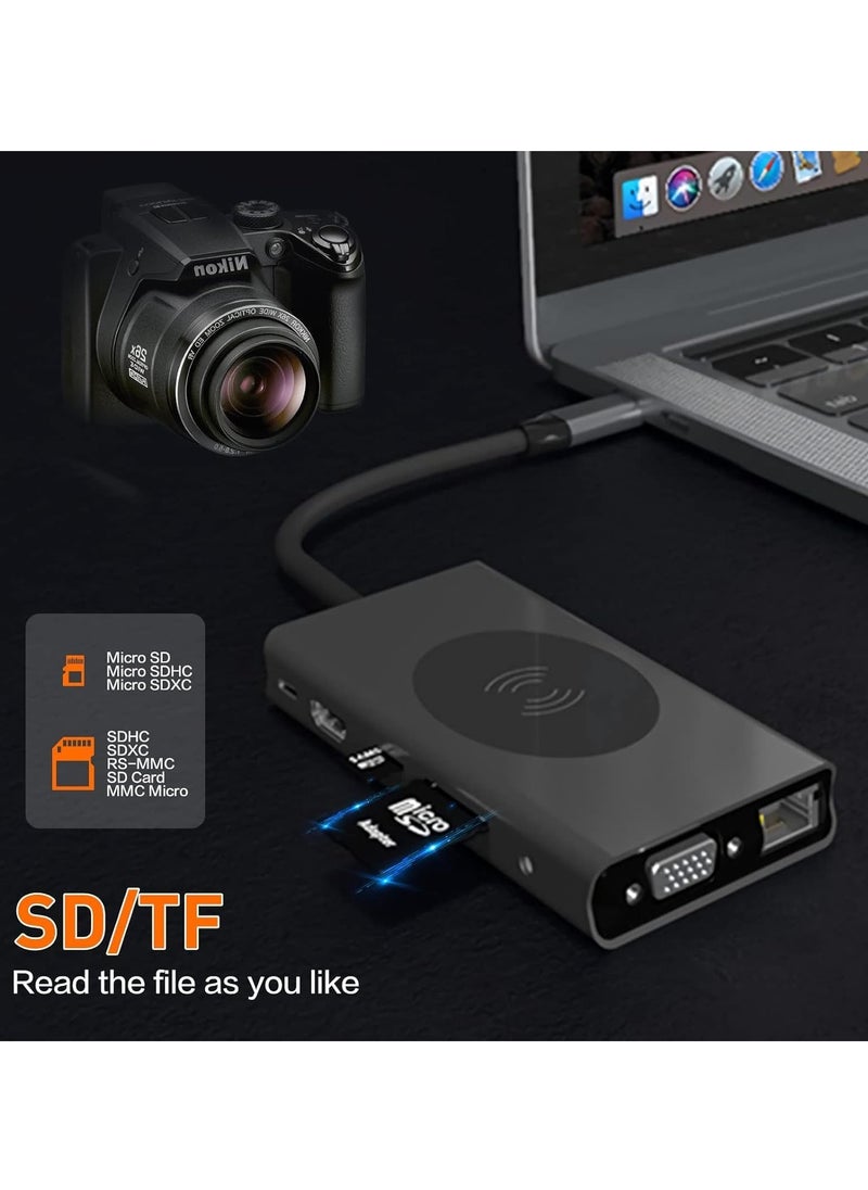 TIGER - 13-in-1 USB C Docking Station with Wireless Charging, 4K HDMI, VGA, USB 3.0, USB C, Ethernet, SD/TF Card Reader – Multiport Dock for MacBook Pro, Type-C Laptops & Devices – Expand Connectivity, Power Delivery, High-Speed Data Transfer & More - Image 1