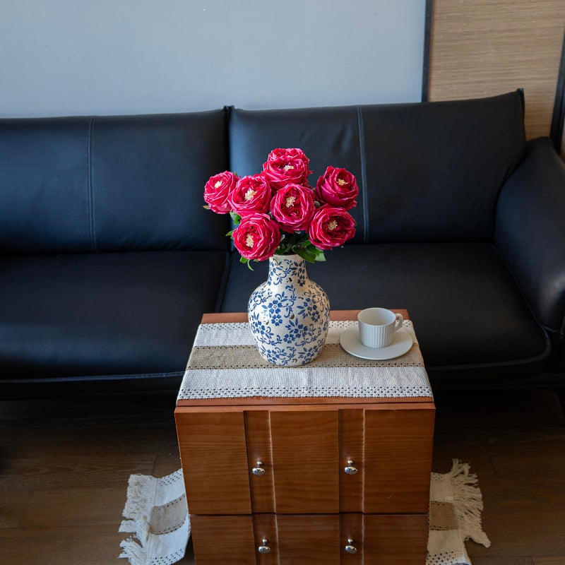 DUYONE Fake Flowers for Decoration Home Decor Artificial Flowers Austin Rose Peony Latex Fake Flower Living Room Decoration Vivid Pink Roses Peonies (Red 4pcs) - Image 5