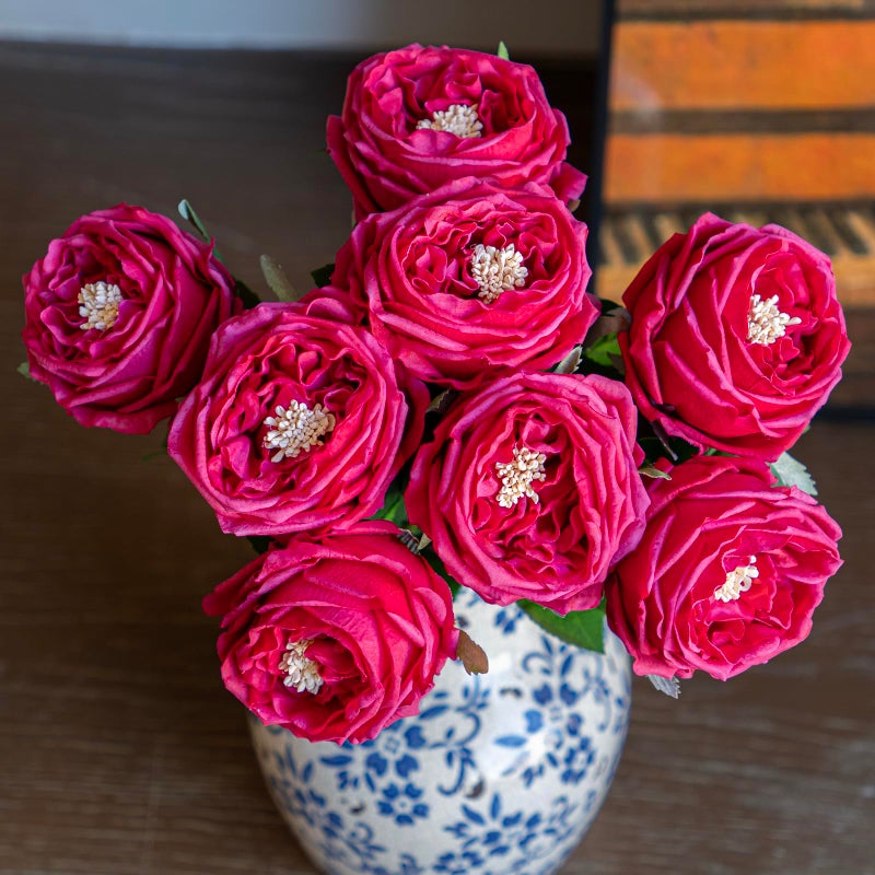 DUYONE Fake Flowers for Decoration Home Decor Artificial Flowers Austin Rose Peony Latex Fake Flower Living Room Decoration Vivid Pink Roses Peonies (Red 4pcs) - Image 1