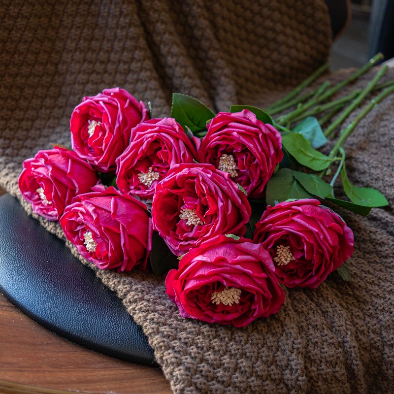 DUYONE Fake Flowers for Decoration Home Decor Artificial Flowers Austin Rose Peony Latex Fake Flower Living Room Decoration Vivid Pink Roses Peonies (Red 4pcs) - Image 4