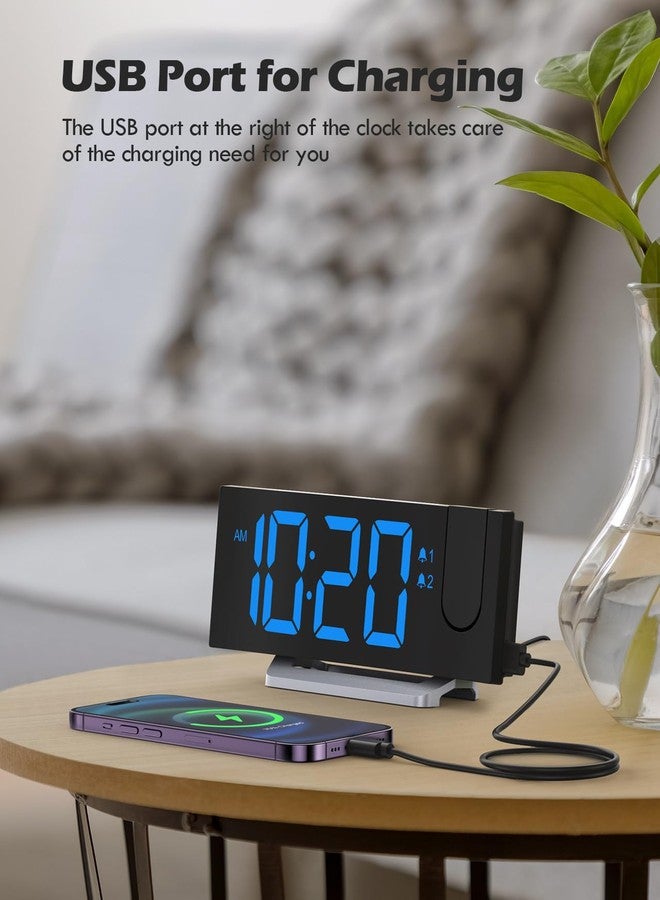 Uptimus Projection Alarm Clock with FM Radio, USB Charging Port, 0-100% Dimmer, Dual Alarms, HD LED Display, 30 Preset Stations, Sleep Timer, 5 Alarm Sounds, Snooze, Curved Screen, Digital Clock for Bedroom - Image 5